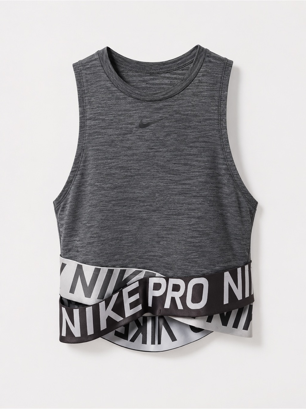 Nike Gray Marled Pro Cropped Tank with Logo Band
